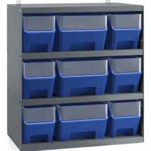 ארון אחסון RKBOX3052 עם 9 קופסאות ומבנה מתכת אפור RAL7000.