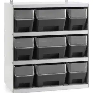 מדף אחסון FAMI RKBOX3053 עם 9 קופסאות, מסילות ומחיצות – צבע אפור בהיר RAL 7035