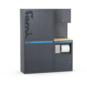 סט ריהוט לסדנה Linea 391 דגם 391G03 עם מודול שירות, ארונות ומשטח עבודה. פתרון מודולרי מקצועי.
