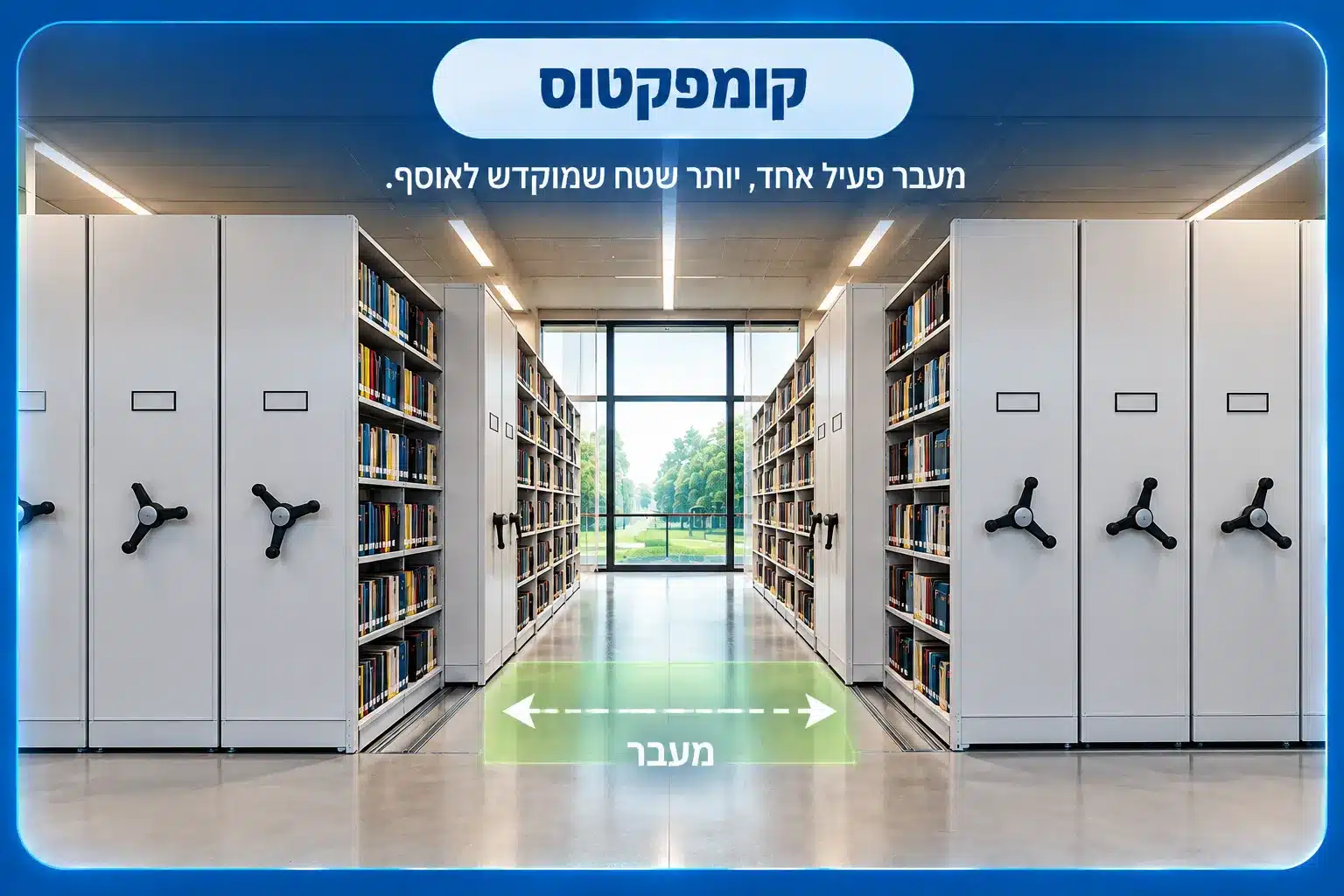 ספרייה עם מערכת קומפקטוס ומעבר פעיל אחד